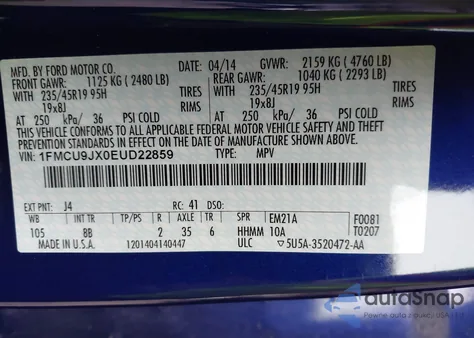 2014 Ford Escape Titanium z USA, uszkodzony, nr VIN 1FMCU9JX0EUD22859